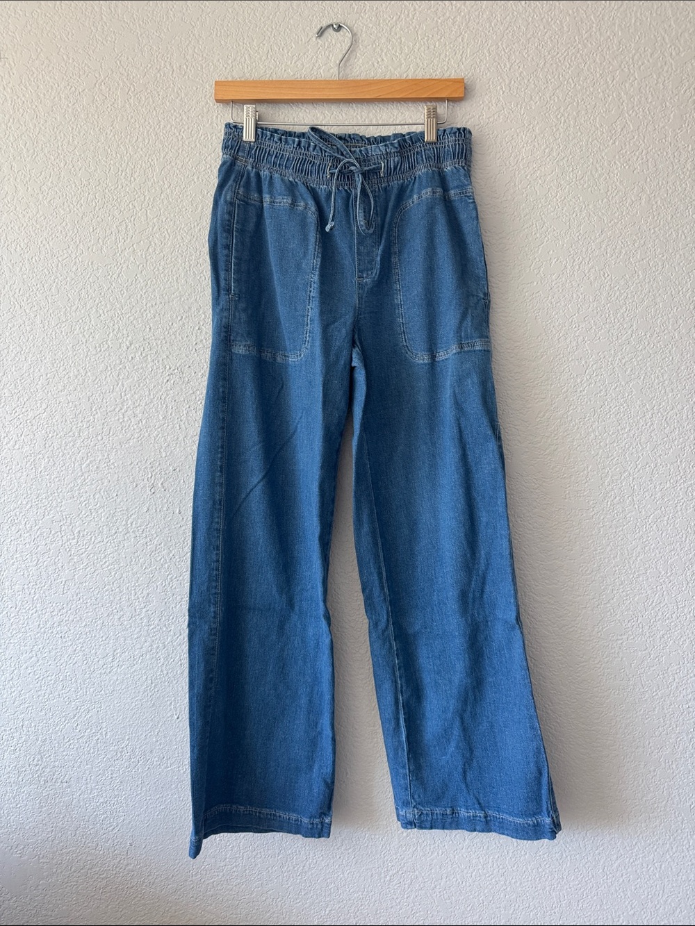 Relaxed Drawstring Blue Denim Jeans for Women